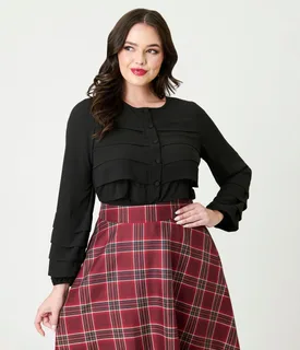 Smak Parlour Black Pleated Front Blouse