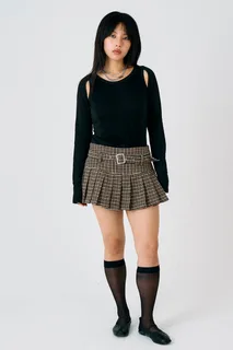Moor Houndstooth Pleated Mini Skirt
