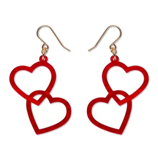 Heart Rings Drop Earrings – Red