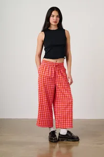 Chuck - Wide Leg Trousers Organic Cotton in Pink & Red Check