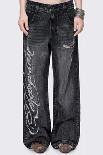 Redemption Distressed Graphic Baggy Jeans