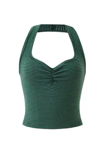 1 left - Scrunch Halter Top Green Stripe
