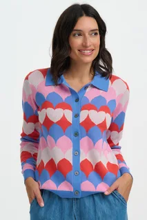 Hollie Collared Cardigan - Multi, Heart Scallop
