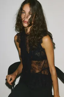 Ruffle-Trimmed Lace Top